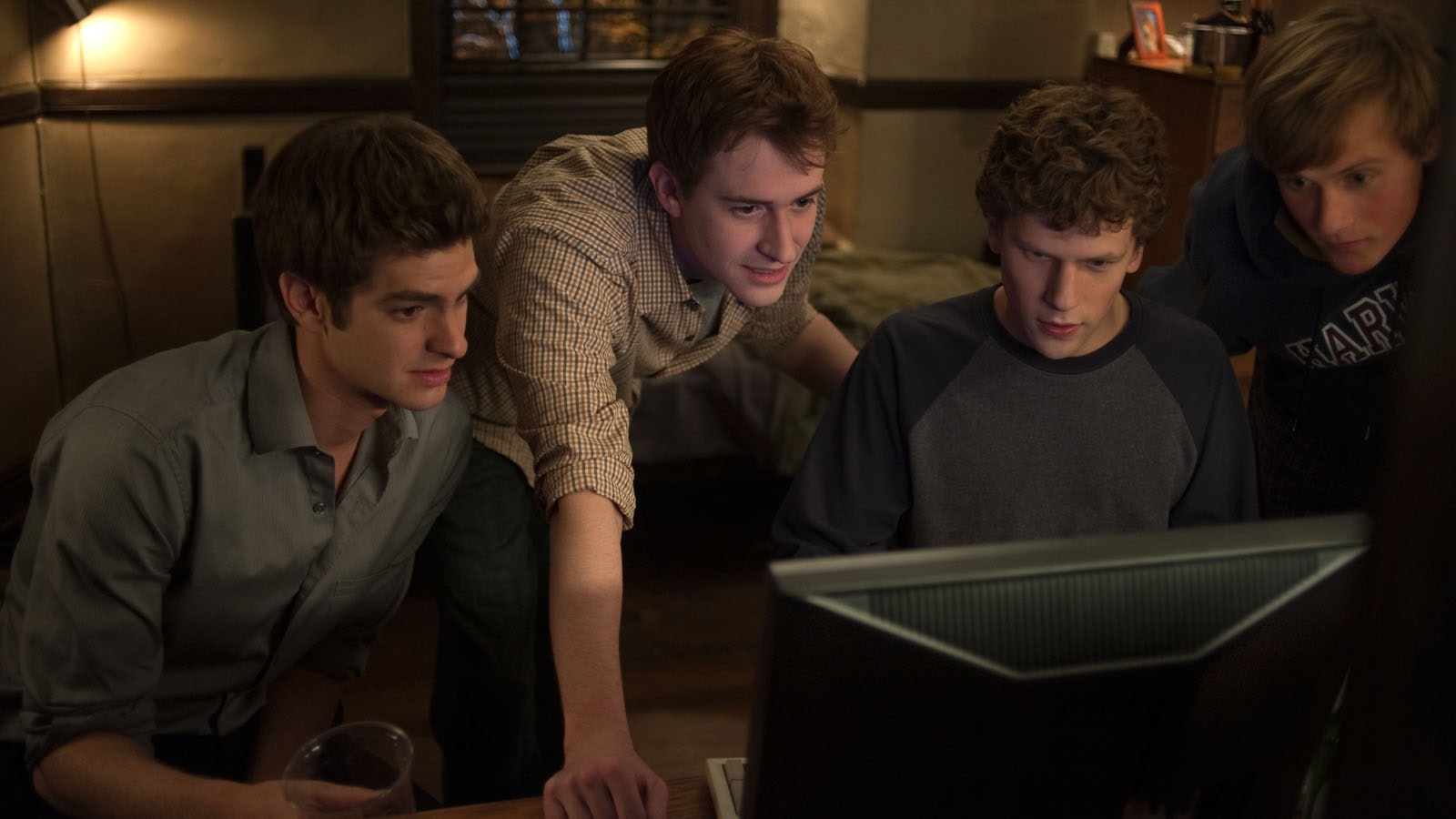 L-r, Andrew Garfield, Joseph Mazzello, Jesse Eisenberg and Patrick Maple in Columbia Pictures' "The Social Network."